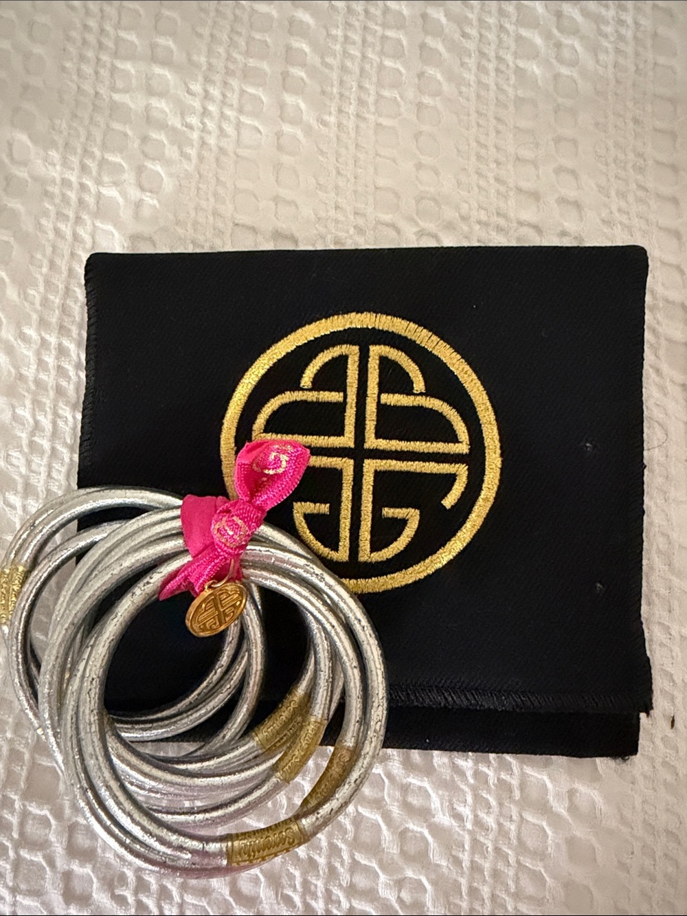 BuDhaGirl All Weather Bangles Set of 9 Size Small Silver & Gold w/ Pouch